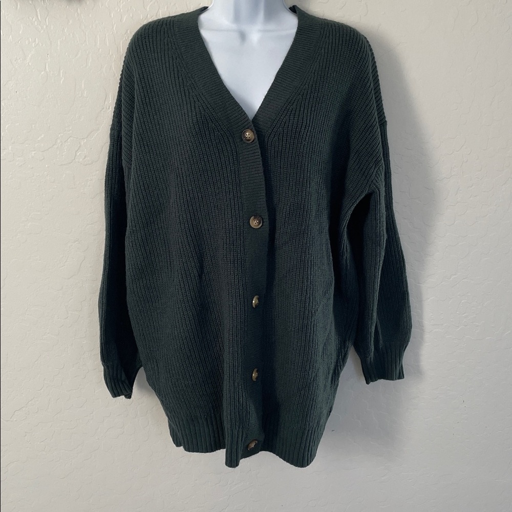 Small Green Cardigan Cable Knit Oversized Hipster Boho